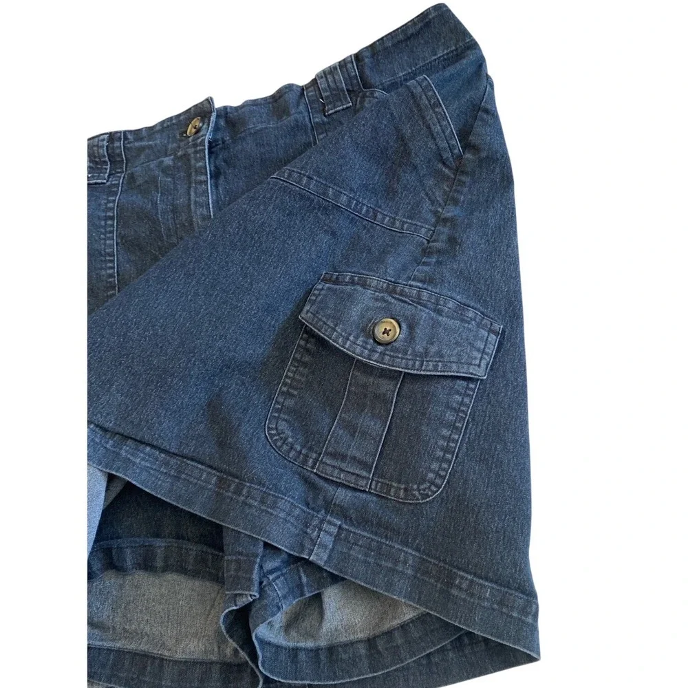 Chaus Womens Denim Jean Skirt Dark Wash Cargo Pocket Stretch Mini Skirt Size 10 - Picture 10 of 10